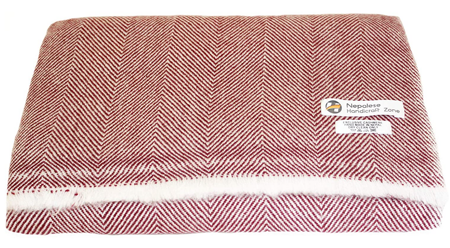 NHZ Natural Himalayan Cashmere Throw/ Blanket 54" x 108"(Herringbone Pattern) image 4