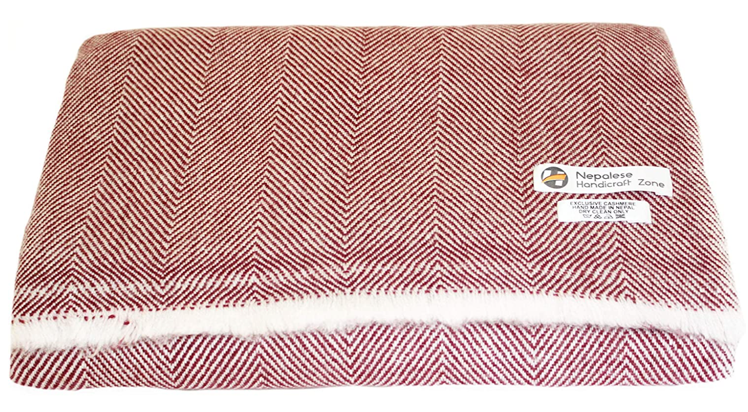 NHZ Natural Himalayan Cashmere Throw/ Blanket 54" x 108"(Herringbone Pattern) image 4