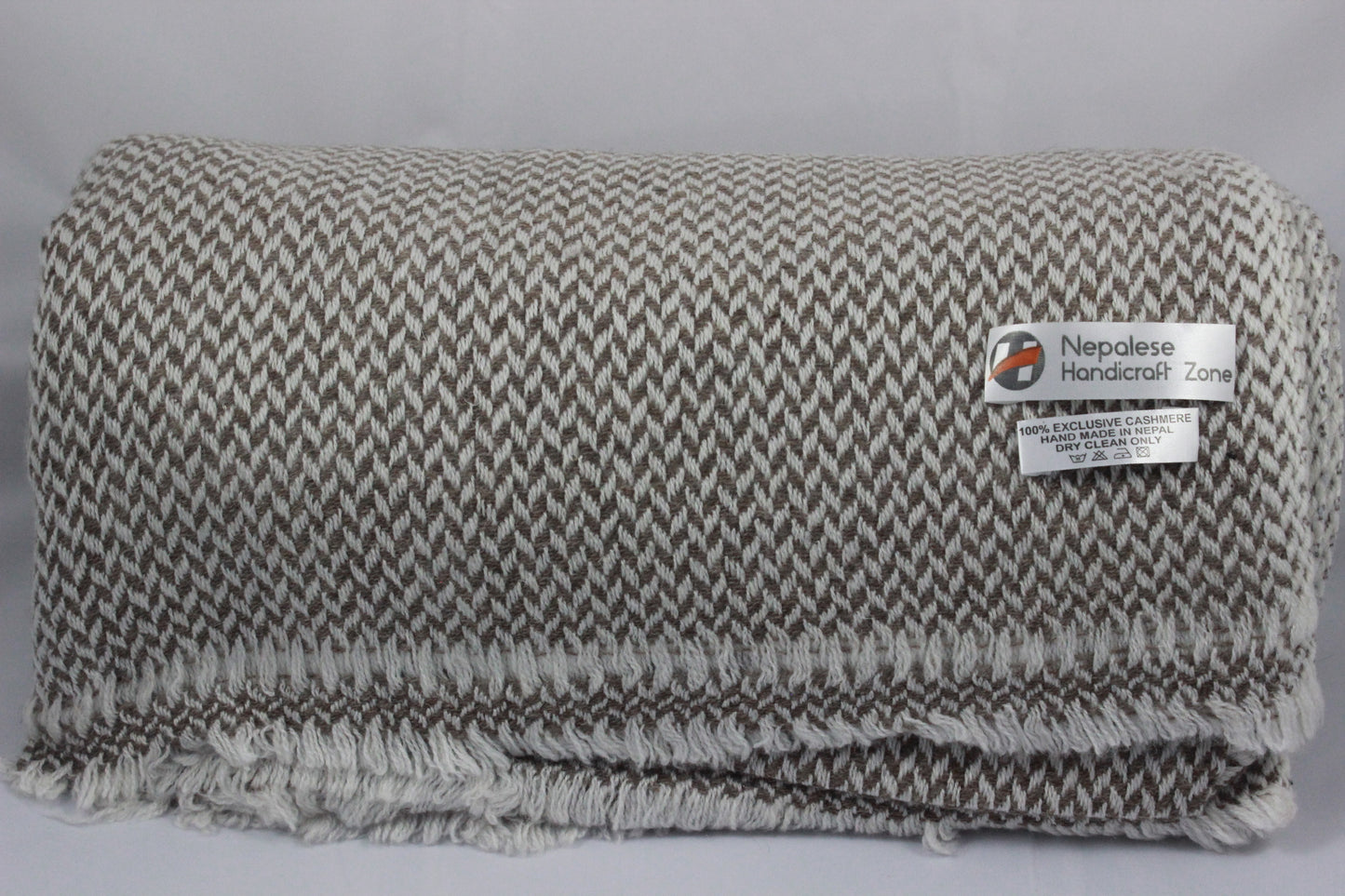 NHZ Natural Himalayan Cashmere Throw/ Blanket 54" x 108"(Black Chunky) image 8