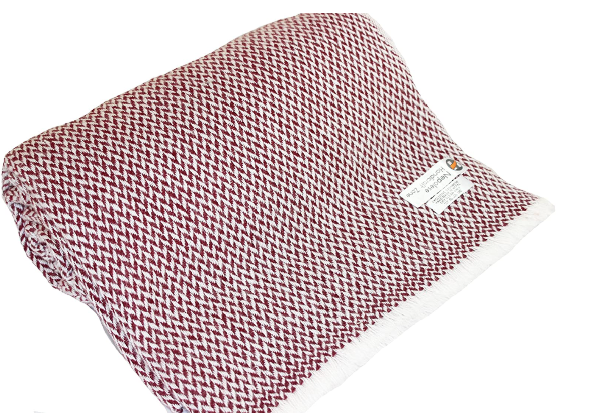 NHZ Natural Himalayan Cashmere Throw/ Blanket 54" x 108"(Maroon Chunky) image 0