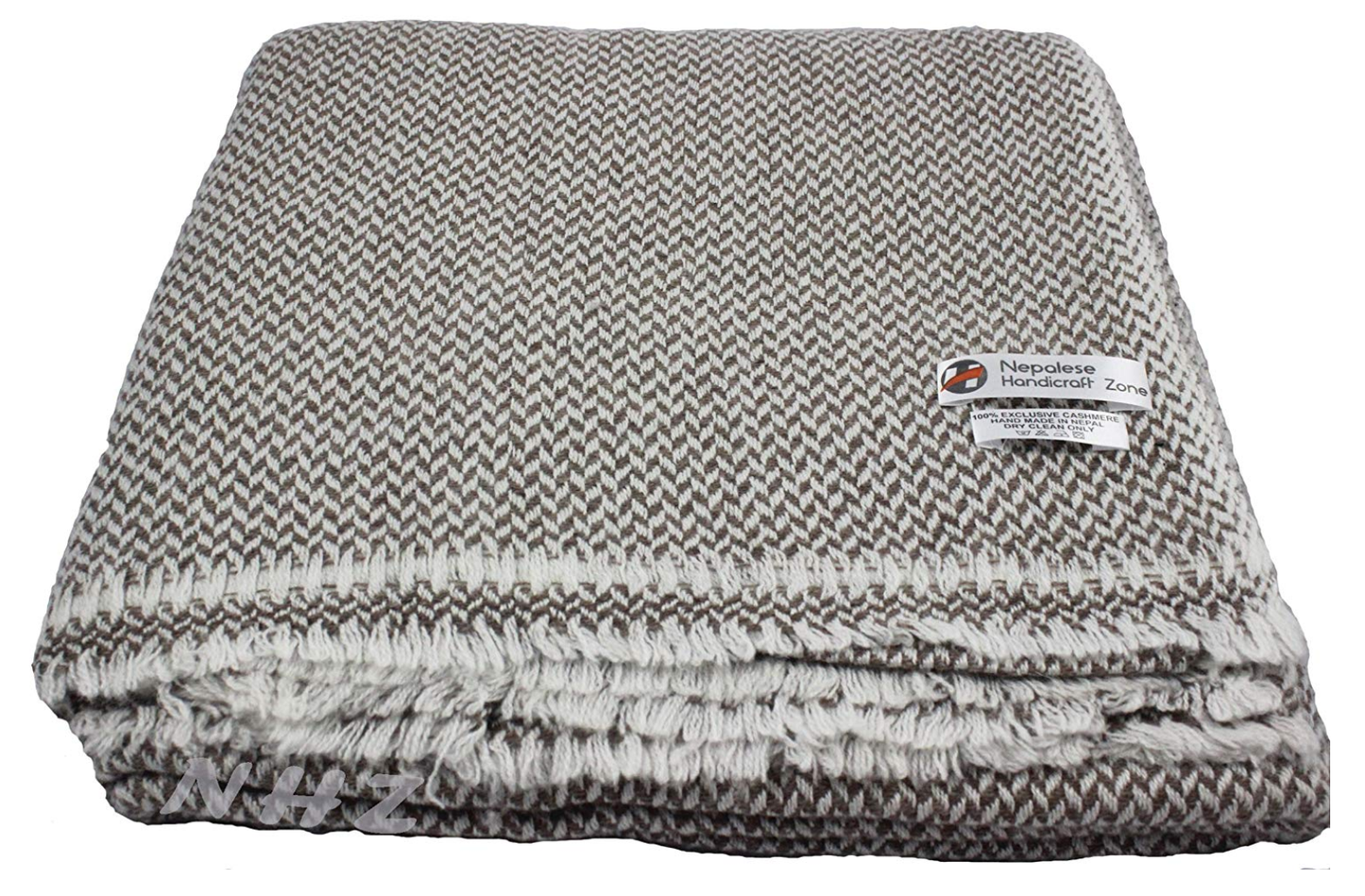 NHZ Natural Himalayan Cashmere Throw/ Blanket 54" x 108"(Ivory Chunky) image 11