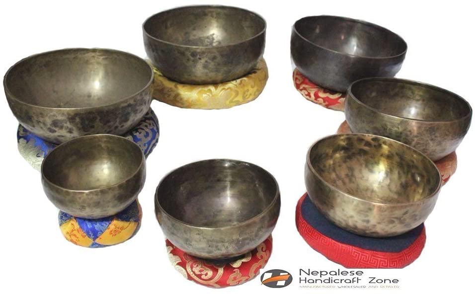 NHZ Antique Finished Chakra Healing Tibetan Singing Bowl Set of 7 image 0