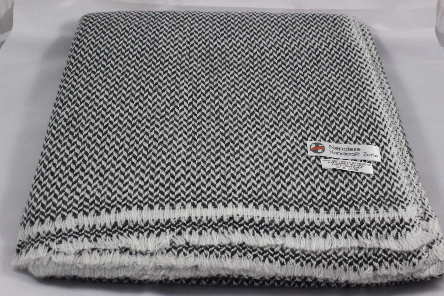 NHZ Natural Himalayan Cashmere Throw/ Blanket 54" x 108"(Black Chunky) image 1