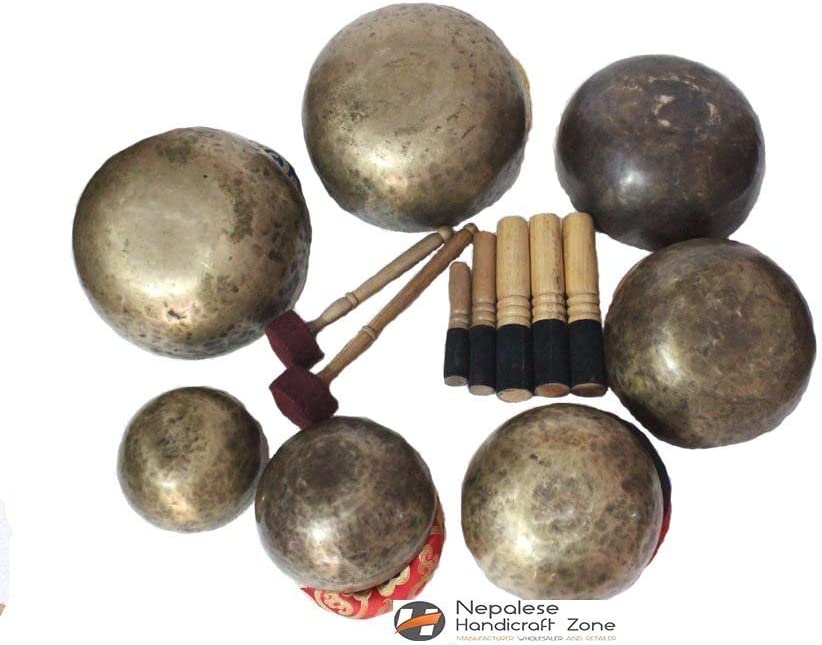 NHZ Antique Finished Chakra Healing Tibetan Singing Bowl Set of 7 image 2