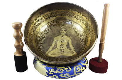 14" NHZ Carved Tibetan Singing Bowl Set with Mallet & Cushion image 0