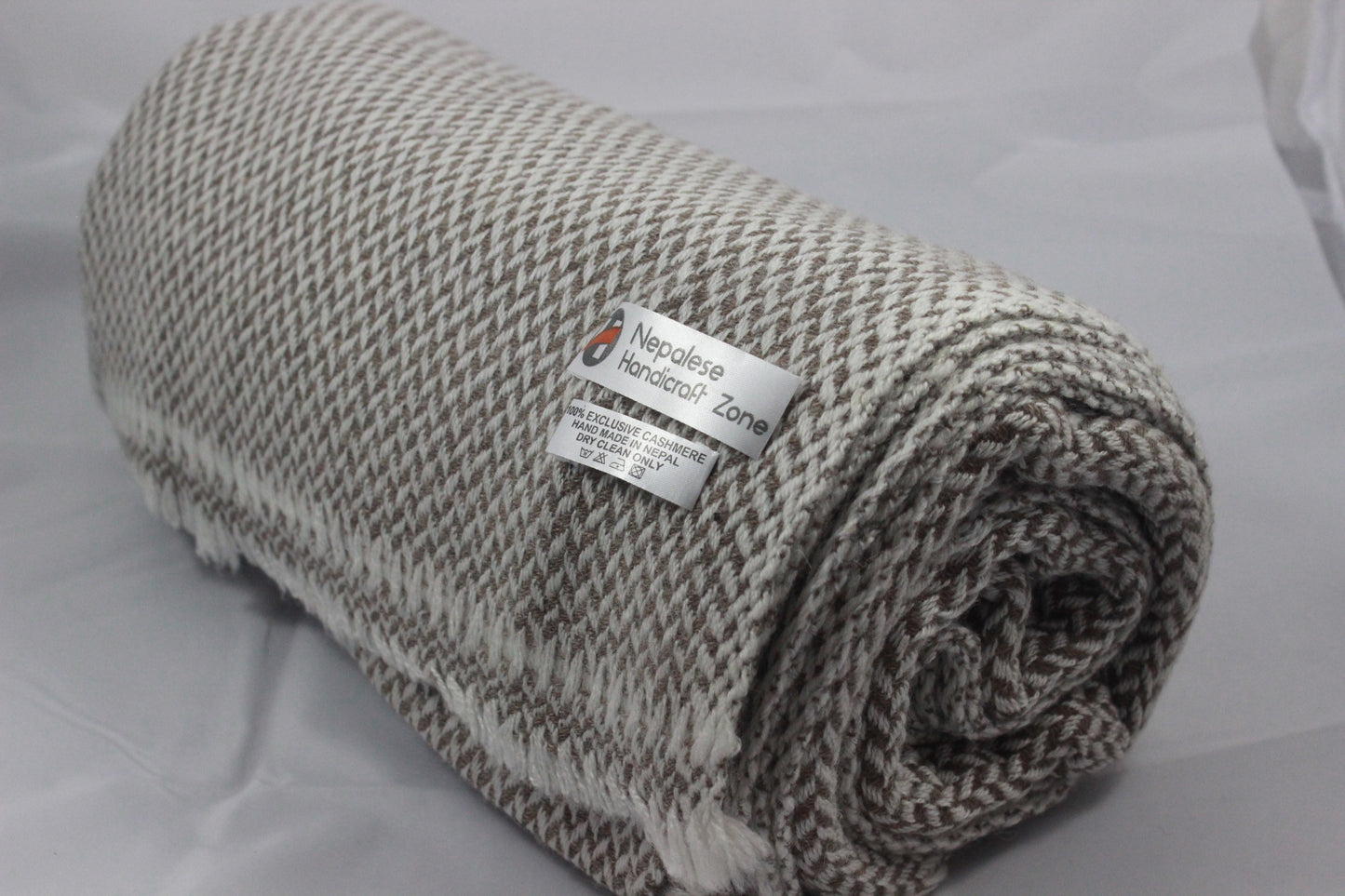 NHZ Natural Himalayan Cashmere Throw/ Blanket 54" x 108"(Ivory Chunky) image 8